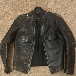 Brooks Distressed Black Leather Jacket vintage riding jacket